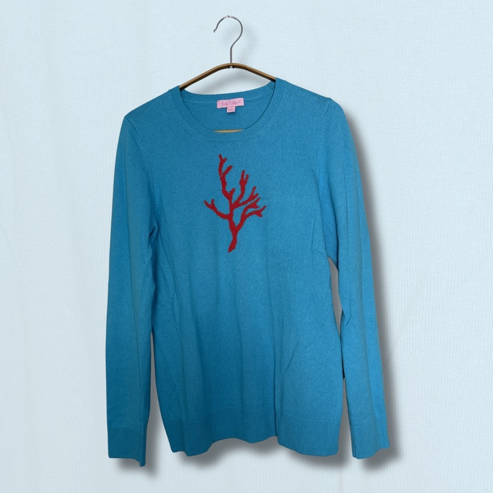 Lilly Pulitzer Blue Cotton Cashmere Coral Sweater - Size Large